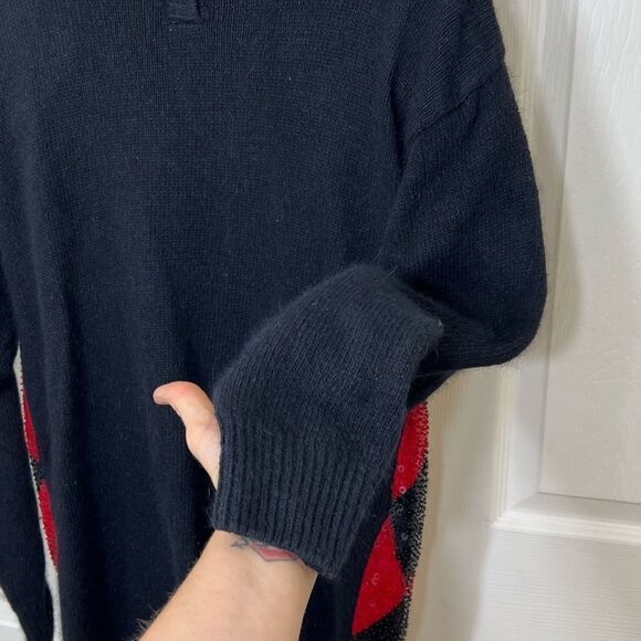 Vintage 90’s Sweater Black Red Argyle Sequin Wool Angora Silk Turtle Neck Size M - Picture 11 of 15